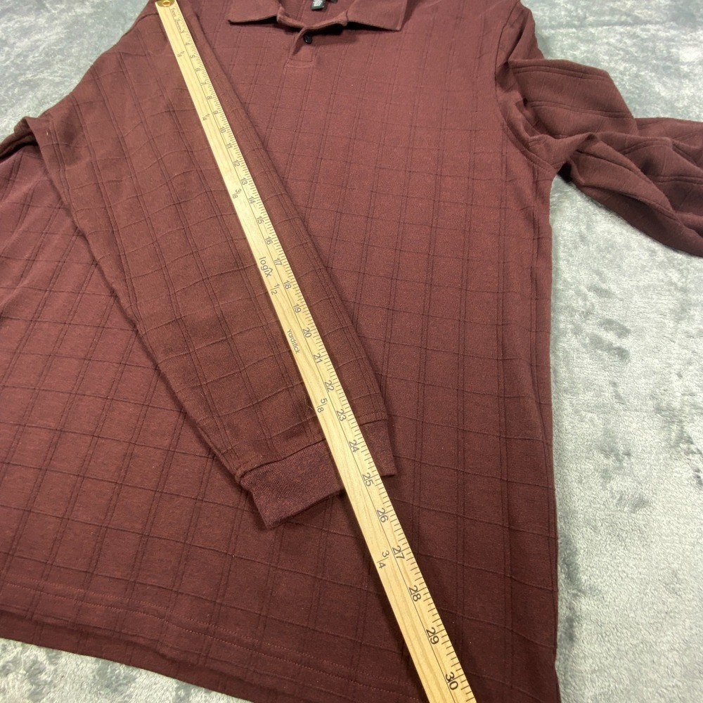 Van Heusen Polo Shirt Mens XL Long Sleeve Maroon Burgundy Textured Geometric Box - Picture 7 of 8